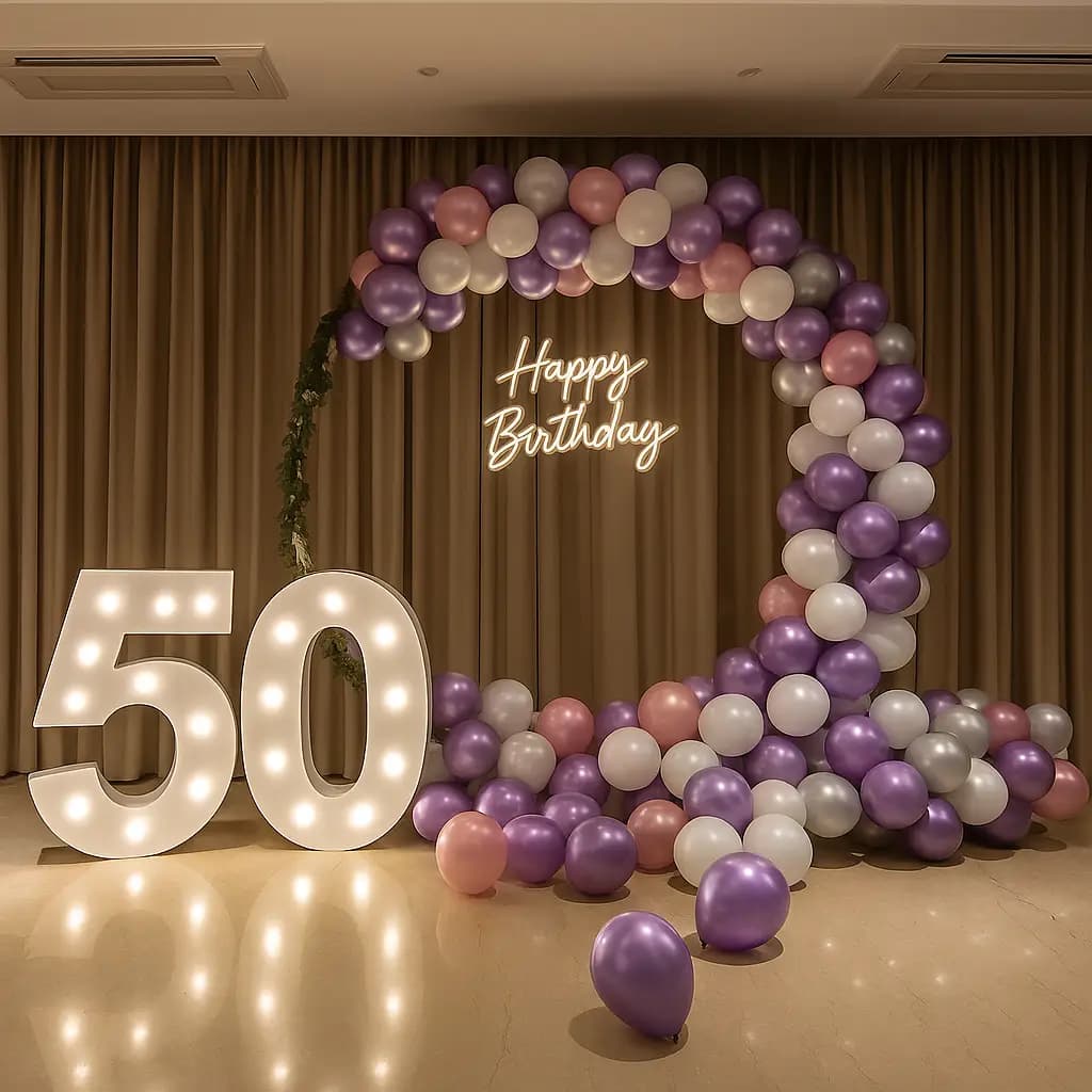 50th Birthday Elegant Balloon Arch