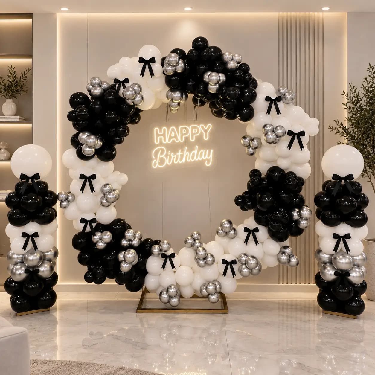 Black & White Birthday Ring Decoration in Abu Dhabi