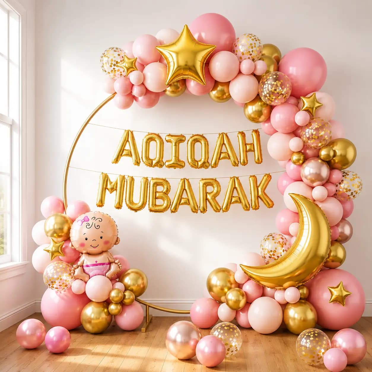 Gold Aqiqah Ring Backdrop Decoration
