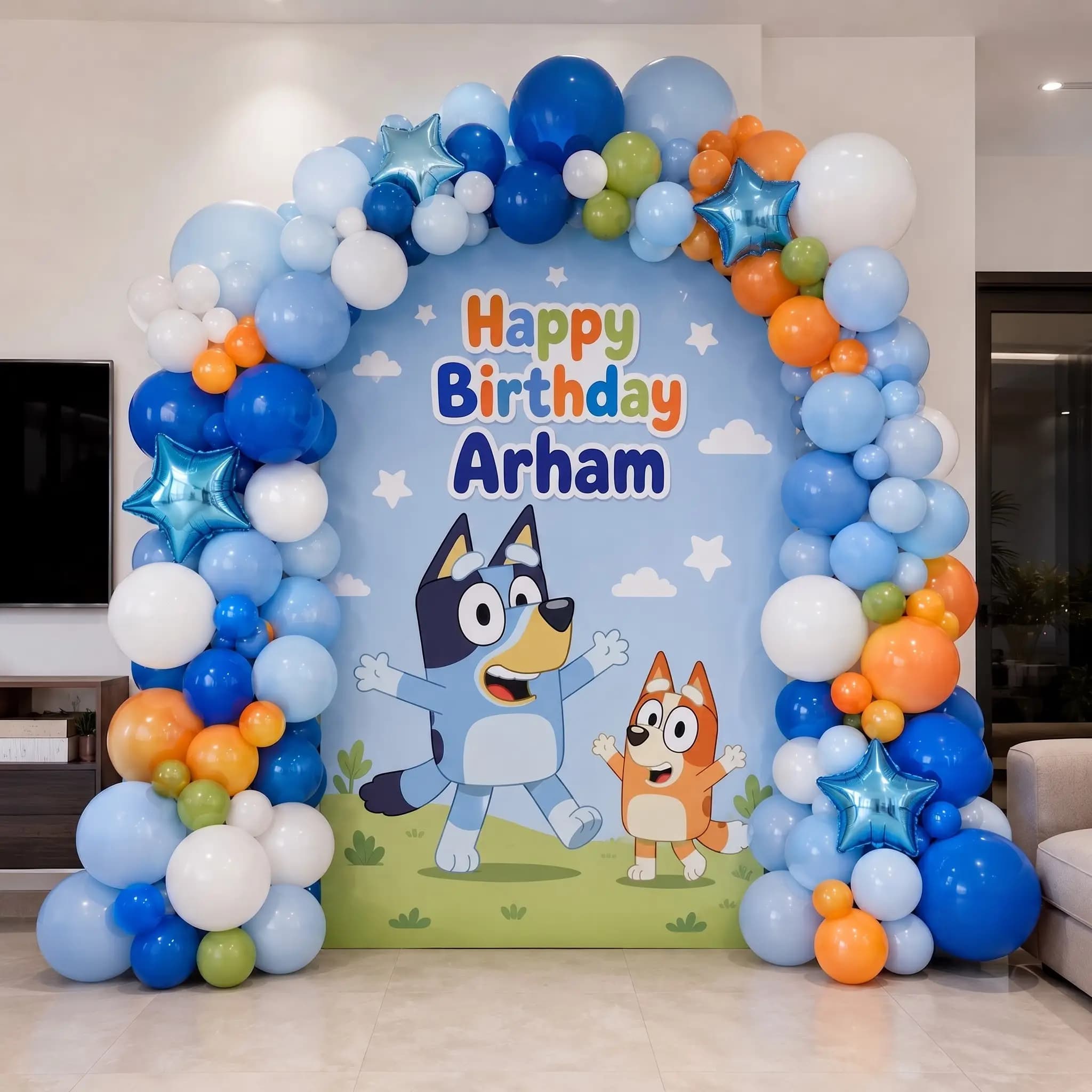 Bluey Theme Balloon Setup at Home in Abu Dhabi