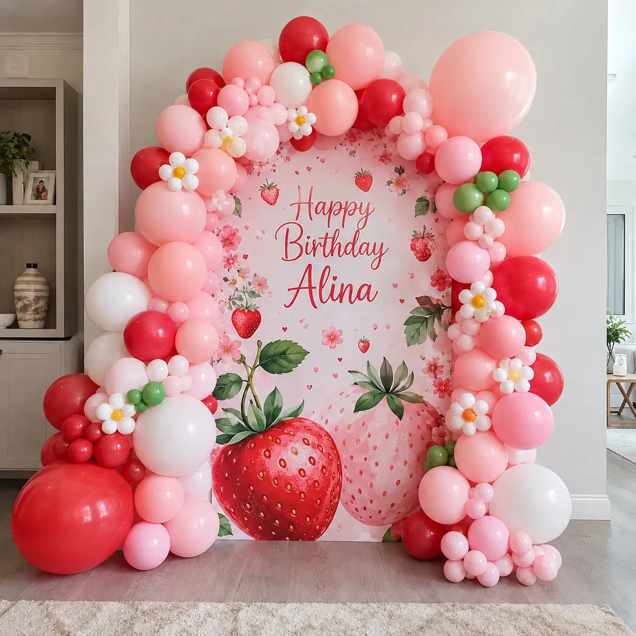 Strawberry Pink Birthday Balloon Decoration  in Abu Dhabi