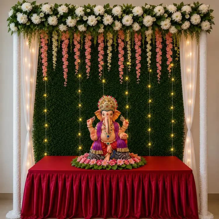 Green Wall Ganpati Decor