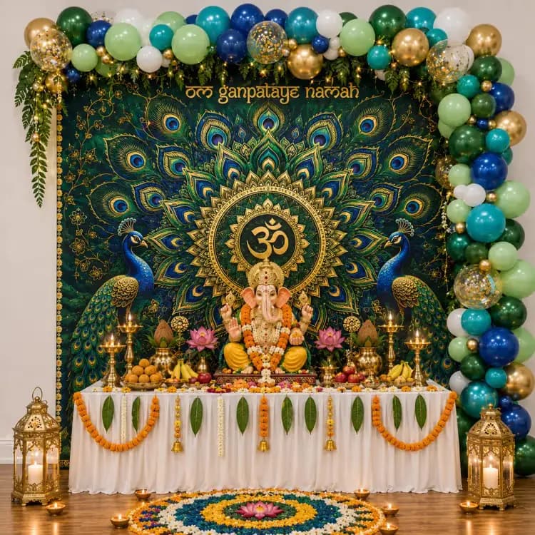 Peacock Ganesh Backdrop