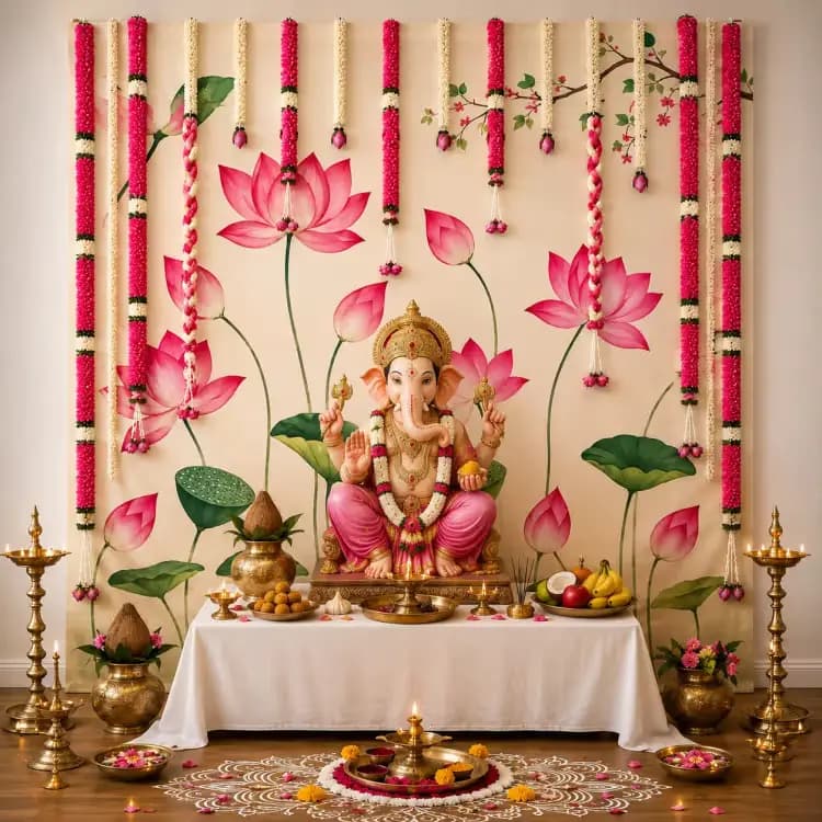 Lotus Theme Ganpati Decoration
