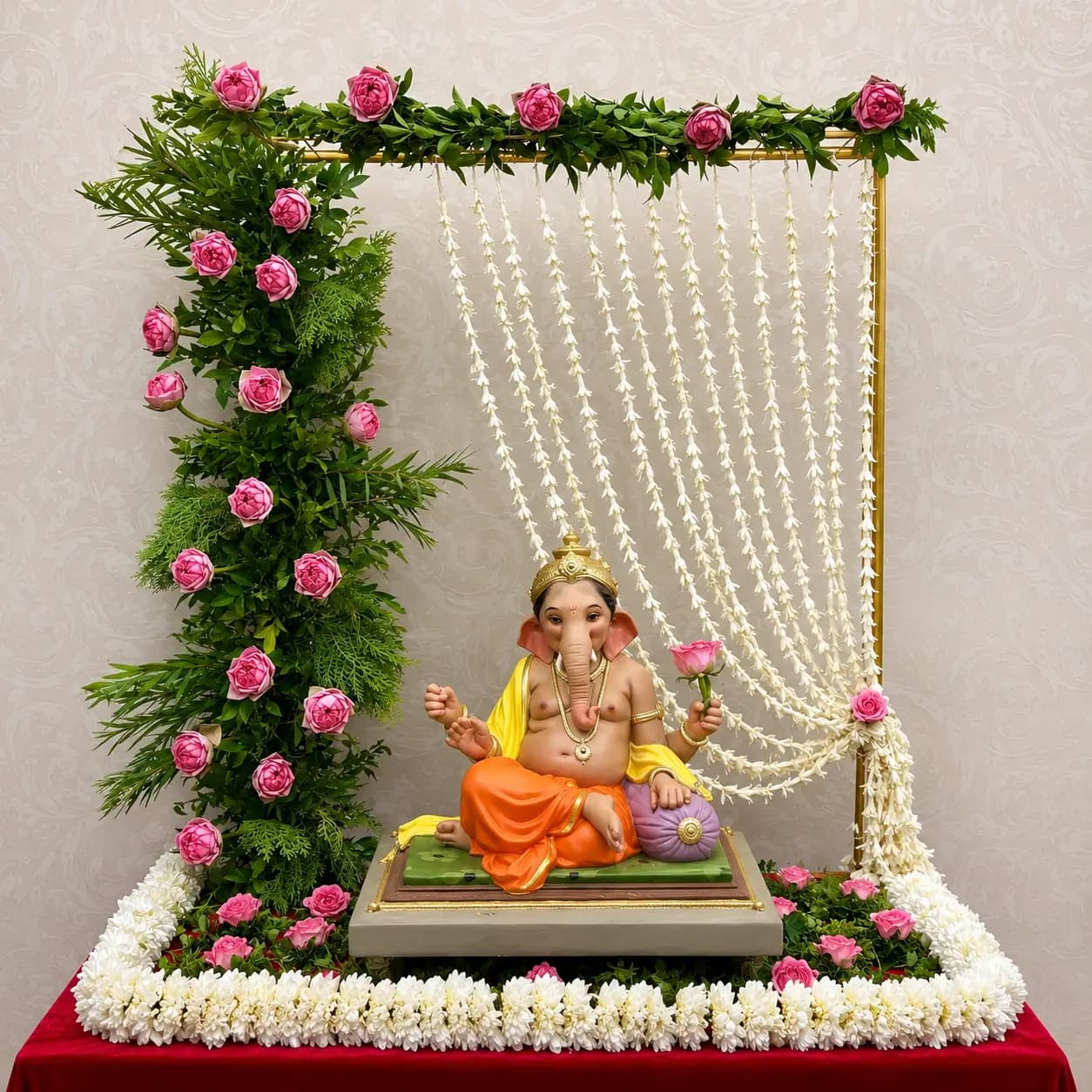 Floral Ganpati Backdrop Decoration