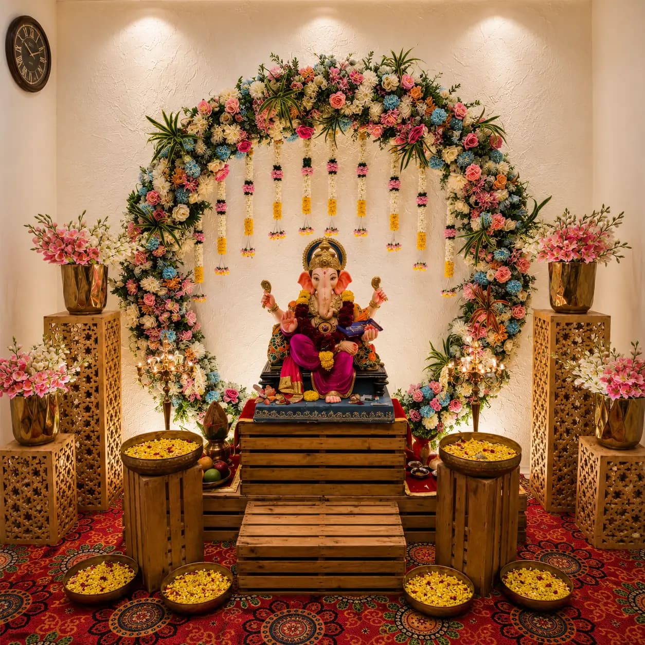 Floral Ring Ganpati Decoration