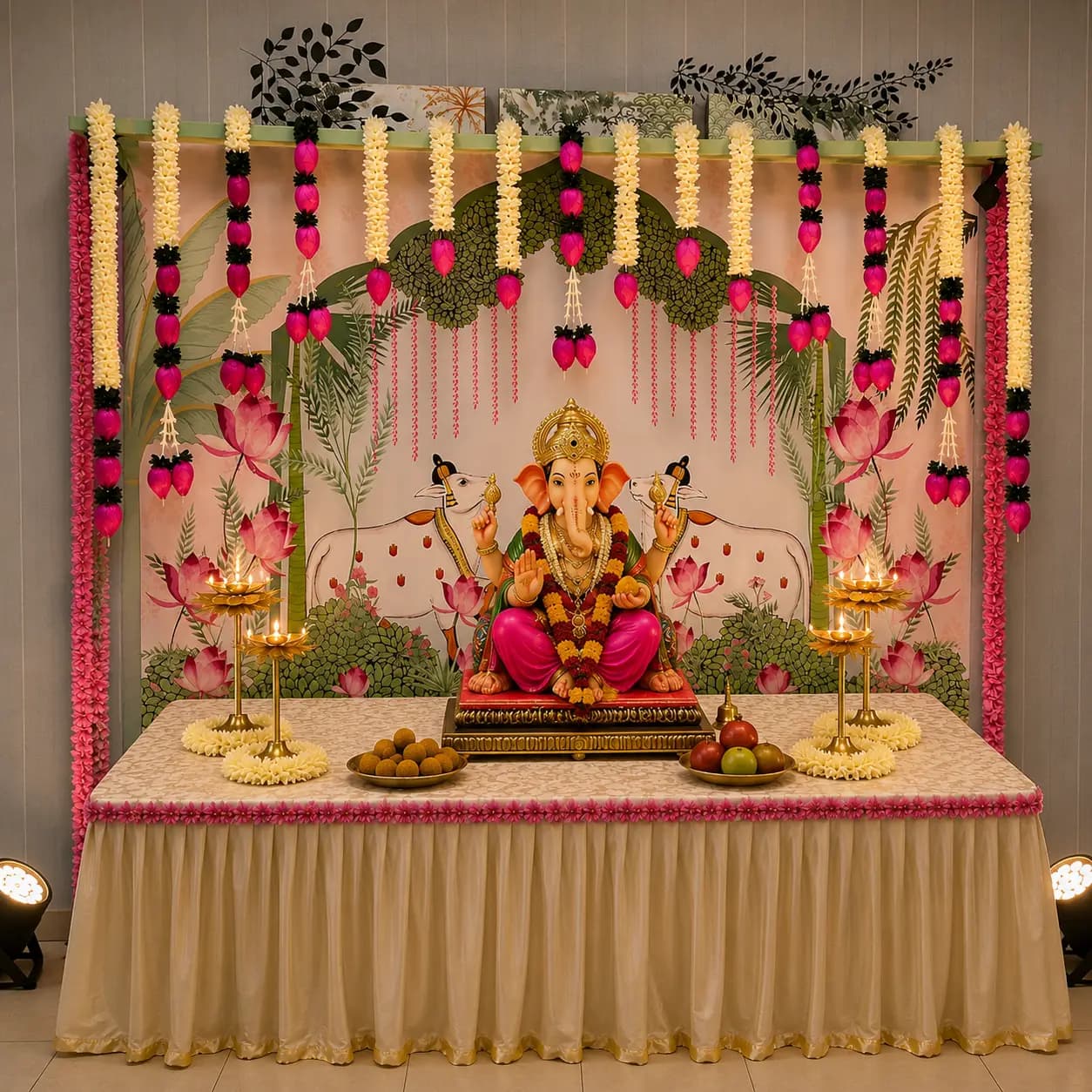 Ganpati Flower Garlands Setup