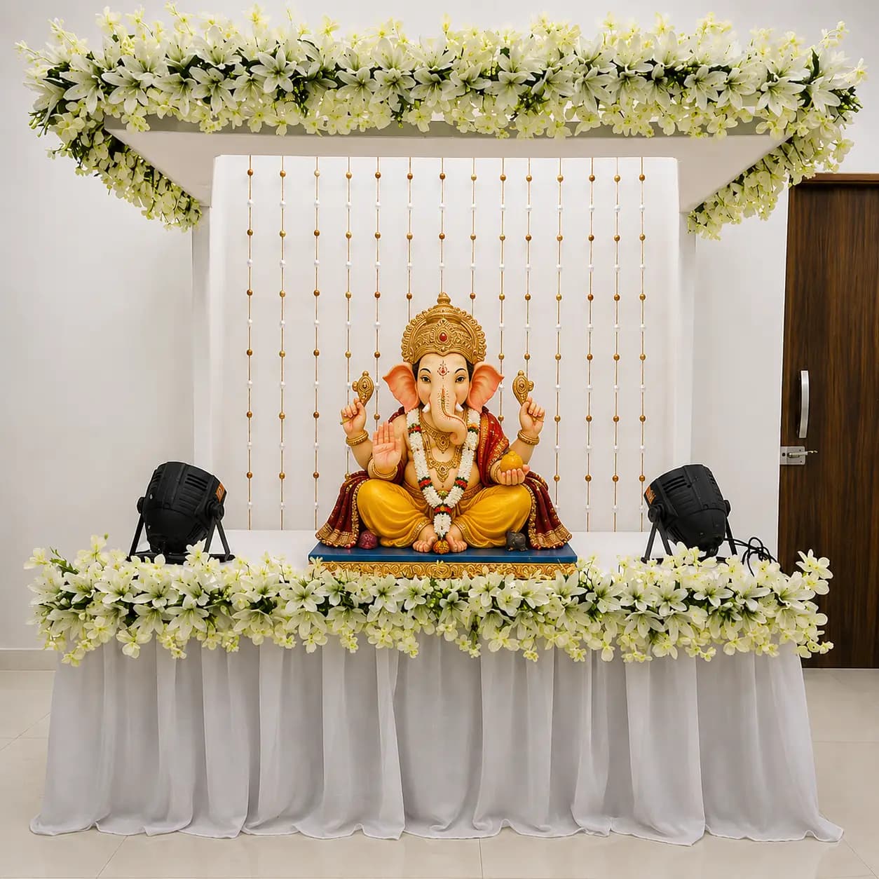 Home Ganpati Flower Decoration