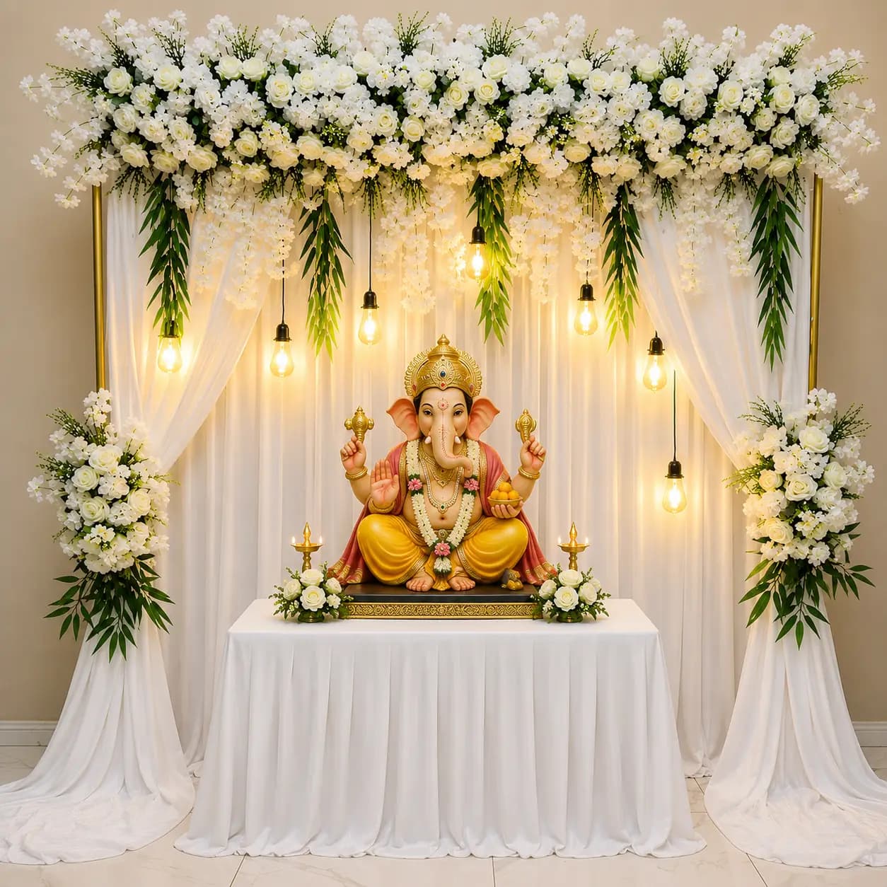 White Flower Ganesh Decoration