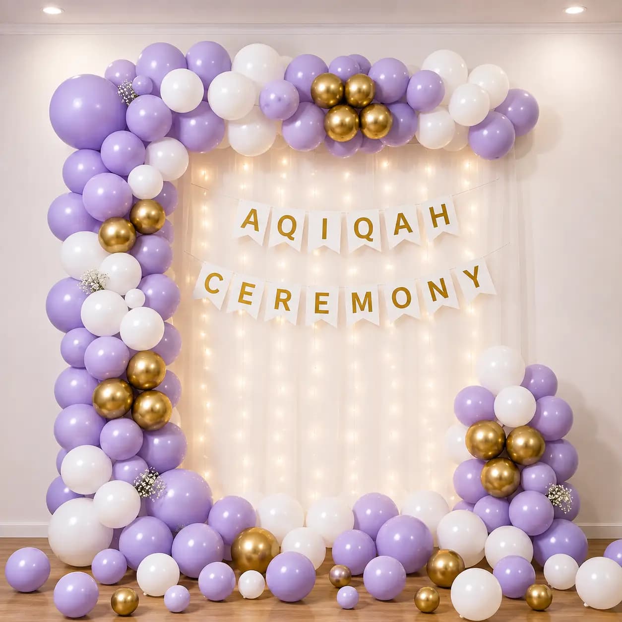 Purple & White Balloon Decoration for Aqiqah Ceremony