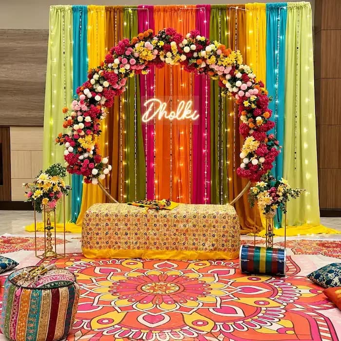 Dholki Ceremony Backdrop Decoration