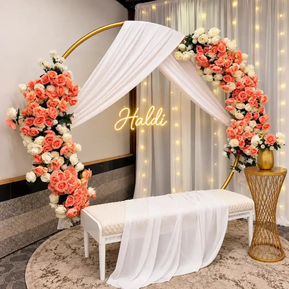 Elegant Rose Backdrop Haldi Decoration