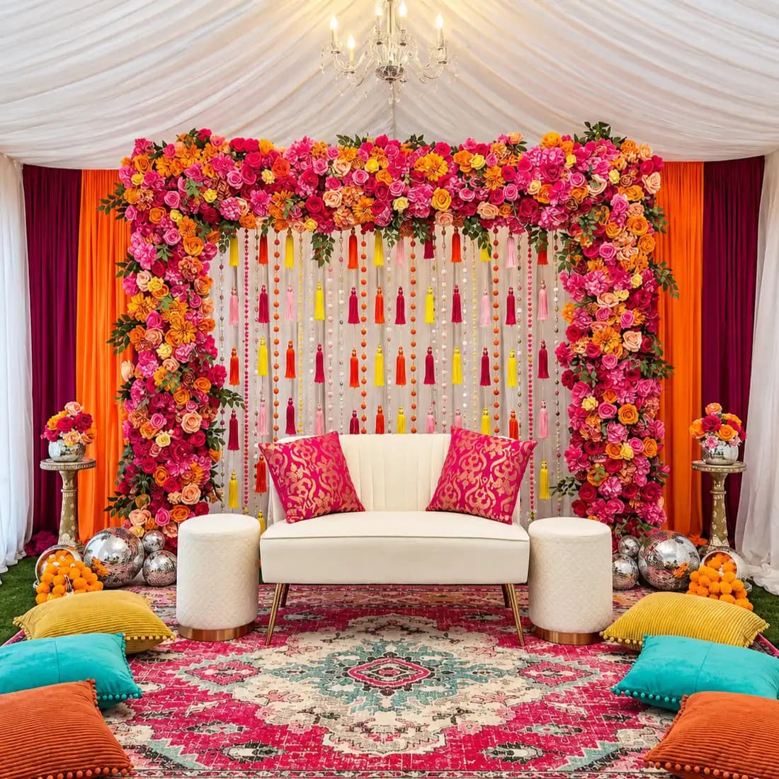 Flower Arch Decor for Mehndi Ceremony