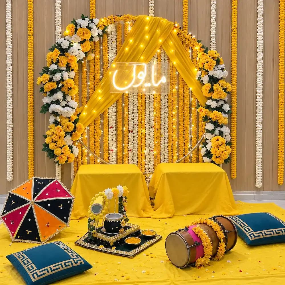Golden Flower Backdrop Decor for Haldi