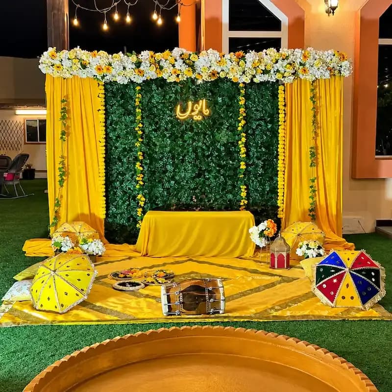 Mayun Ceremony Green backdrop Decoration