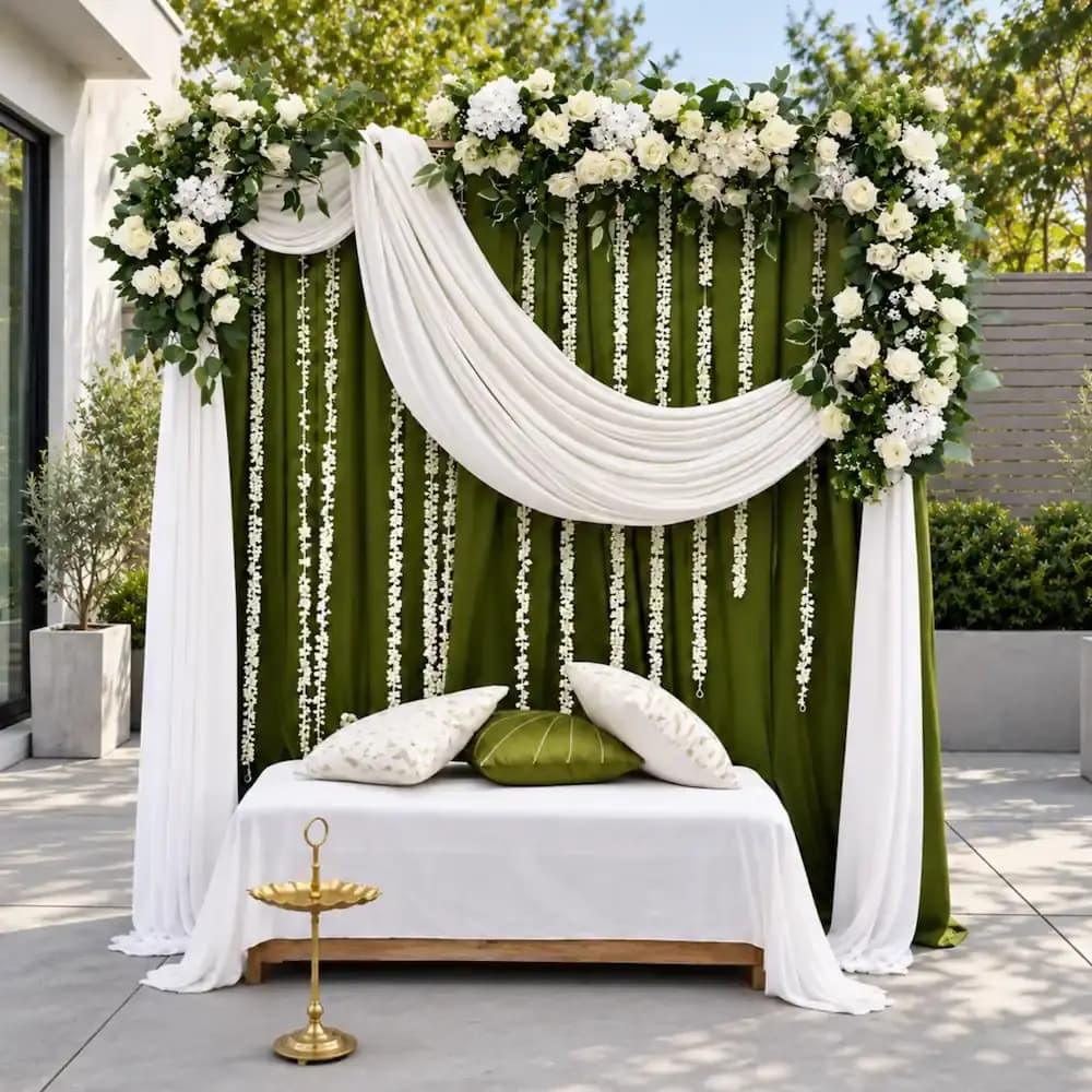 White Rose Backdrop Setup for Mehndi