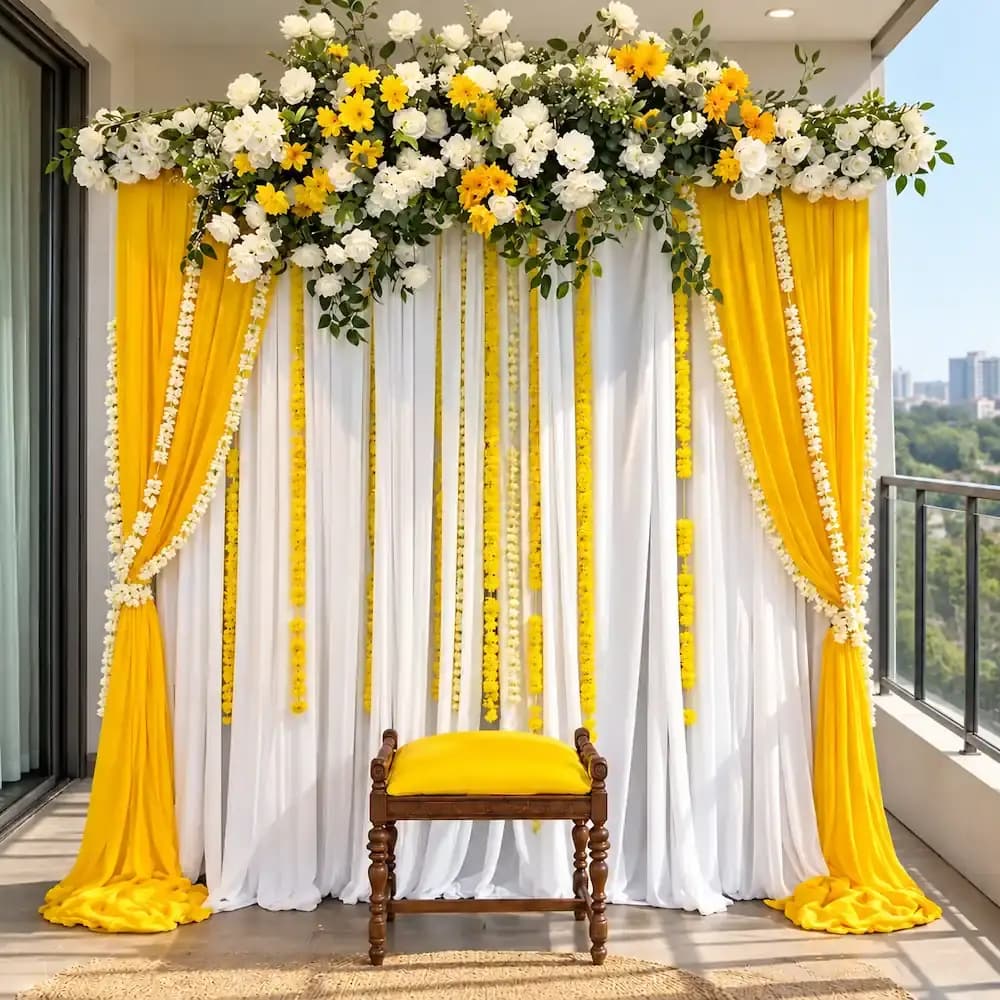 Yellow and White Backdrop Decor for Haldi