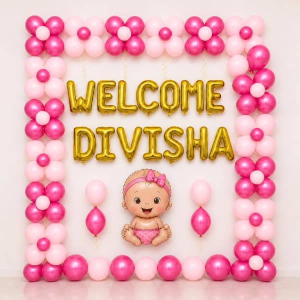 Simple Balloon Deccoration For Baby Girl Welcome