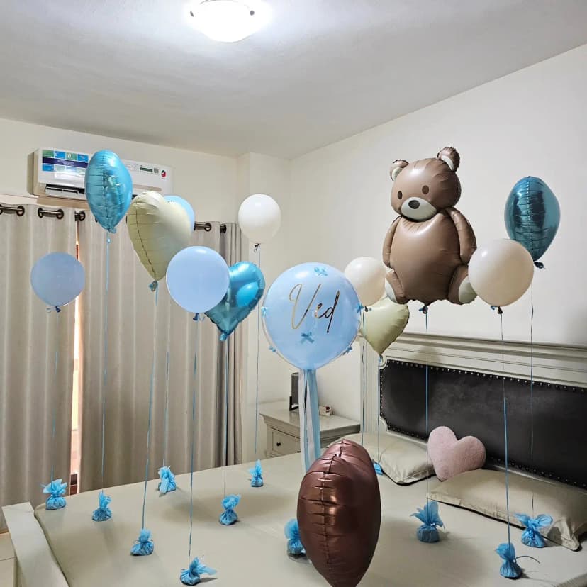 Baby boy welcome decoration in hospital with blue balloon theme
