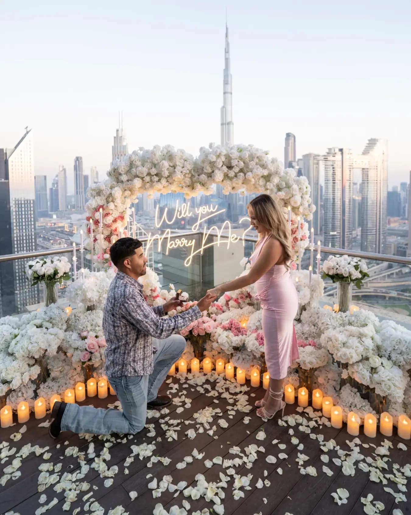 Elegant Proposal Setup with Petals in Abu Dhabi